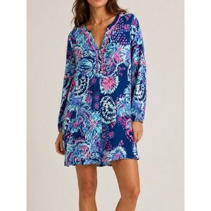 Lilly Pulitzer Tassel Joy Blue Pink Tropical Floral Mini Dress 29459‎ Women M